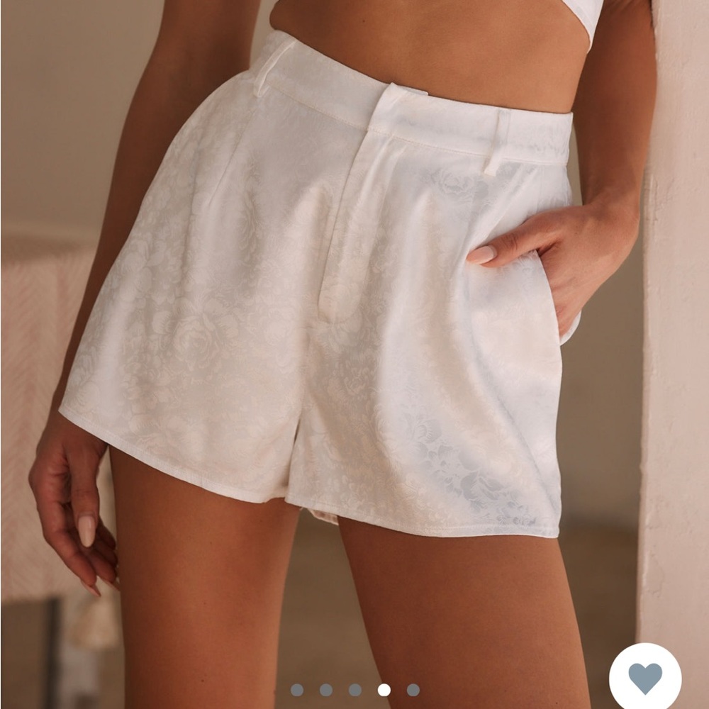 Jaxon White Jacquard Satin Floral Shorts